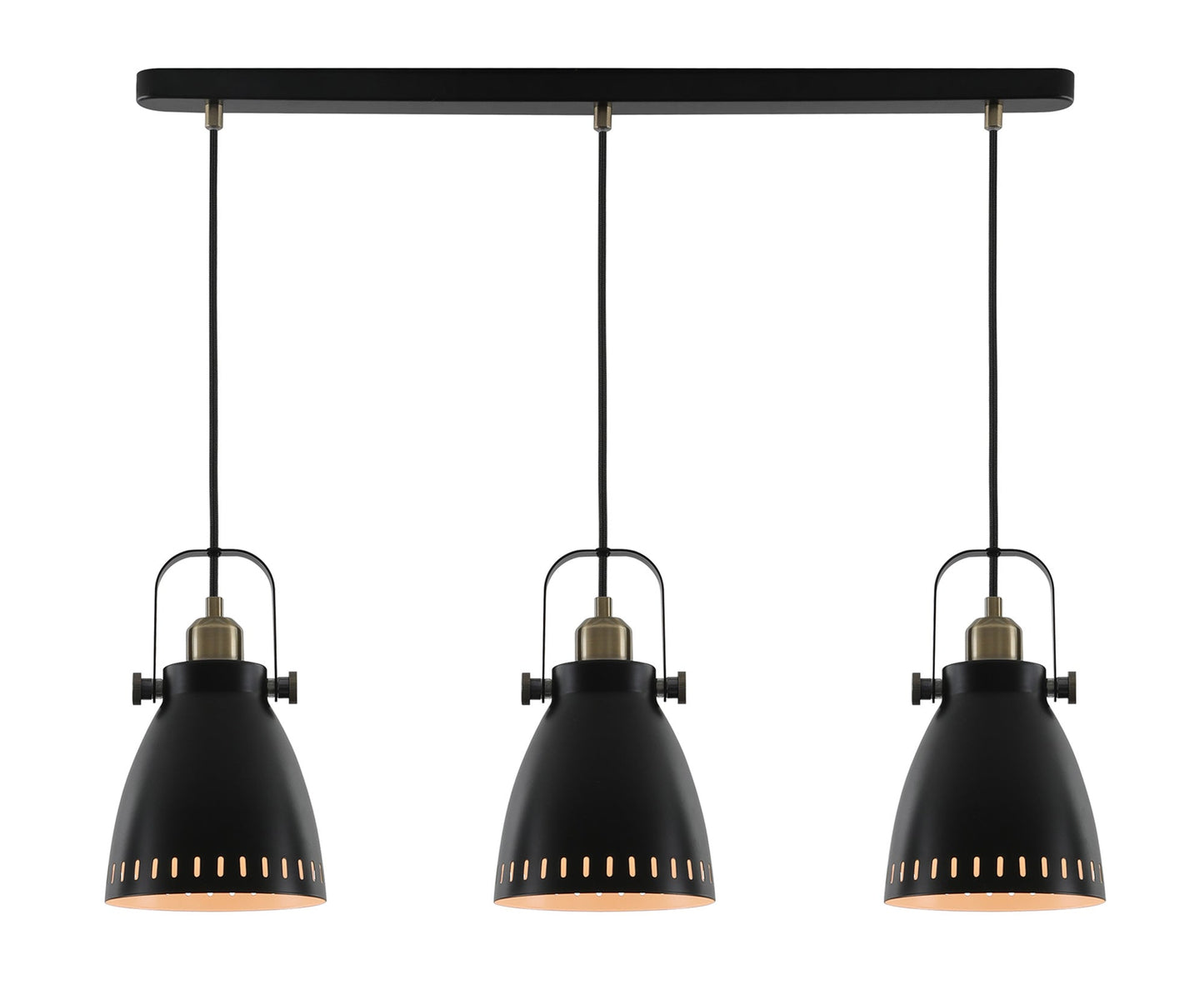 Snelson Linear Pendant, 3 x E27, Matt Black and Antique Brass and Khaki