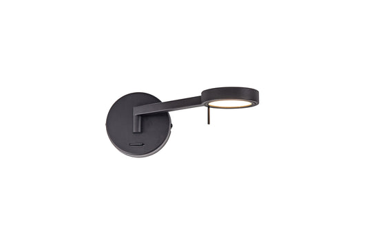 Somerford Switched Adjustable Wall Lamp  and  Reader, 1 x 8W LED, 3000K, Sand Black, 3yrs Warranty