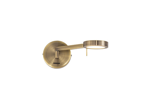 Somerford Switched Adjustable Wall Lamp  and  Reader, 1 x 8W LED, 3000K, Antique Brass, 3yrs Warranty