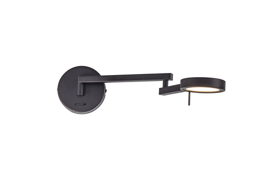 Somerford Switched Adjustable Swing Arm Wall Lamp  and  Reader, 1 x 8W LED, 3000K, Sand Black, 3yrs Warranty