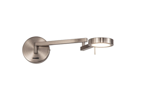 Somerford Switched Adjustable Swing Arm Wall Lamp  and  Reader, 1 x 8W LED, 3000K, Satin Nickel, 3yrs Warranty