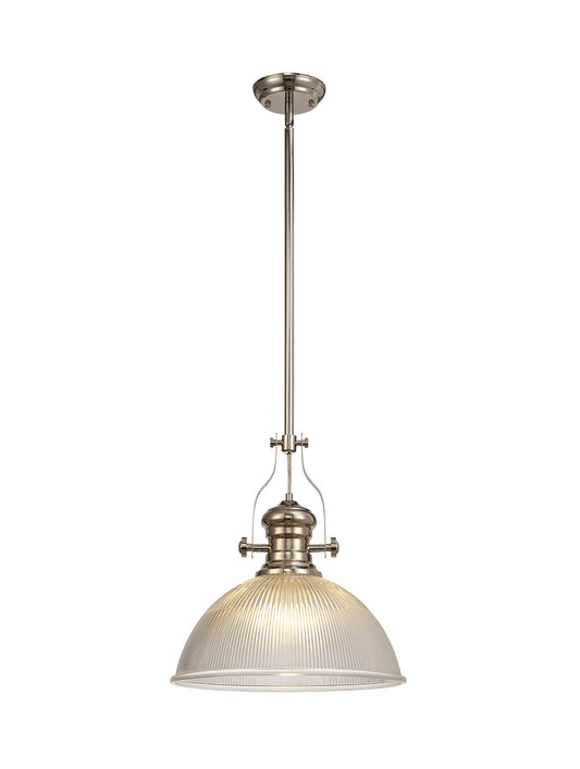 Stanley 1 Light Pendant E27 With 38cm Dome Glass Shade, Polished Nickel and Clear