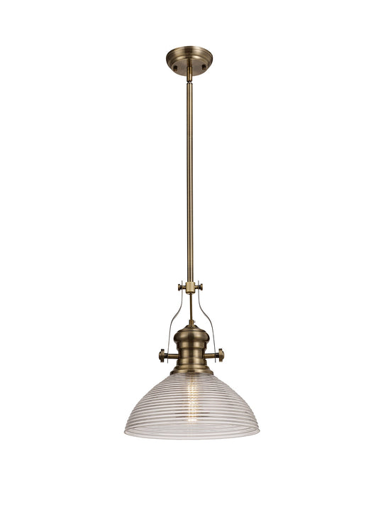 Stanley 1 Light Pendant E27 With 33.5cm Prismatic Glass Shade, Polished Nickel and Clear