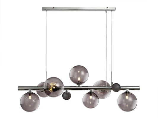 Stubbs Linear Pendant , 7 x G9, Polished Chrome, Smoked Glass