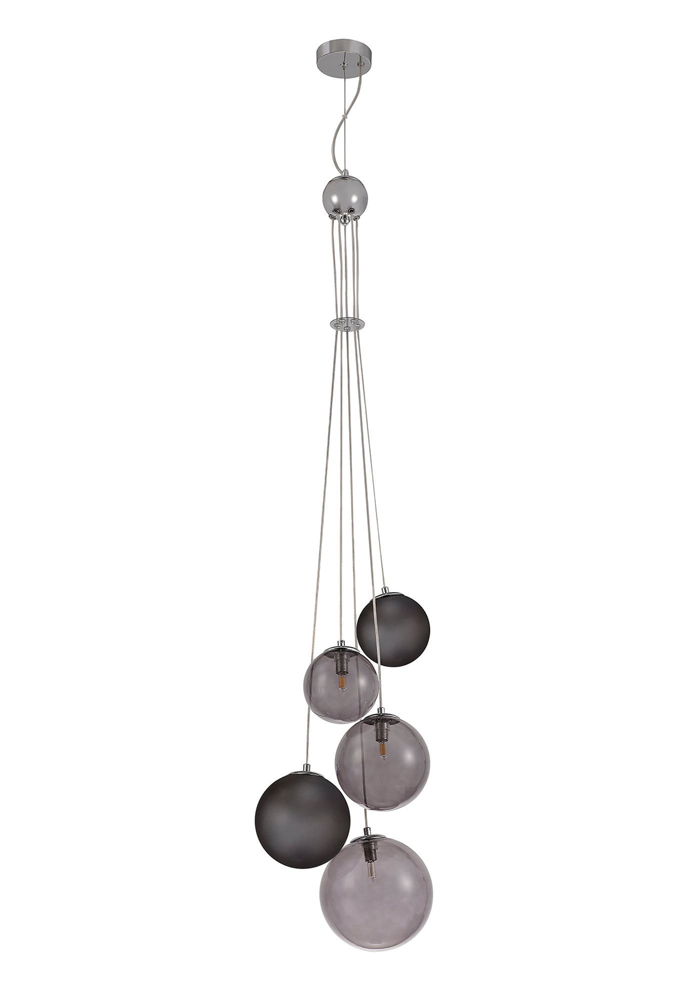 Stubbs Pendant, 5 x G9, Polished Chrome and Smoked Glass