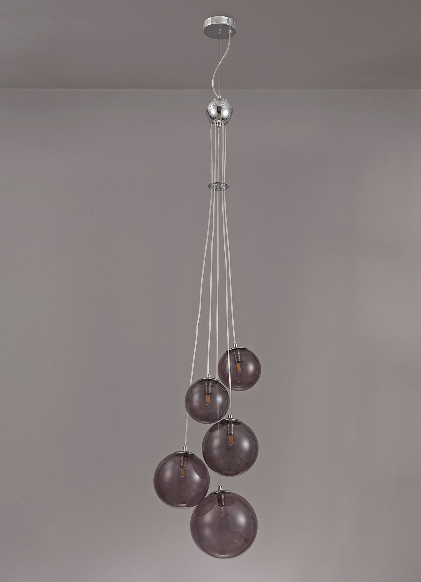 Stubbs Pendant, 5 x G9, Polished Chrome and Smoked Glass