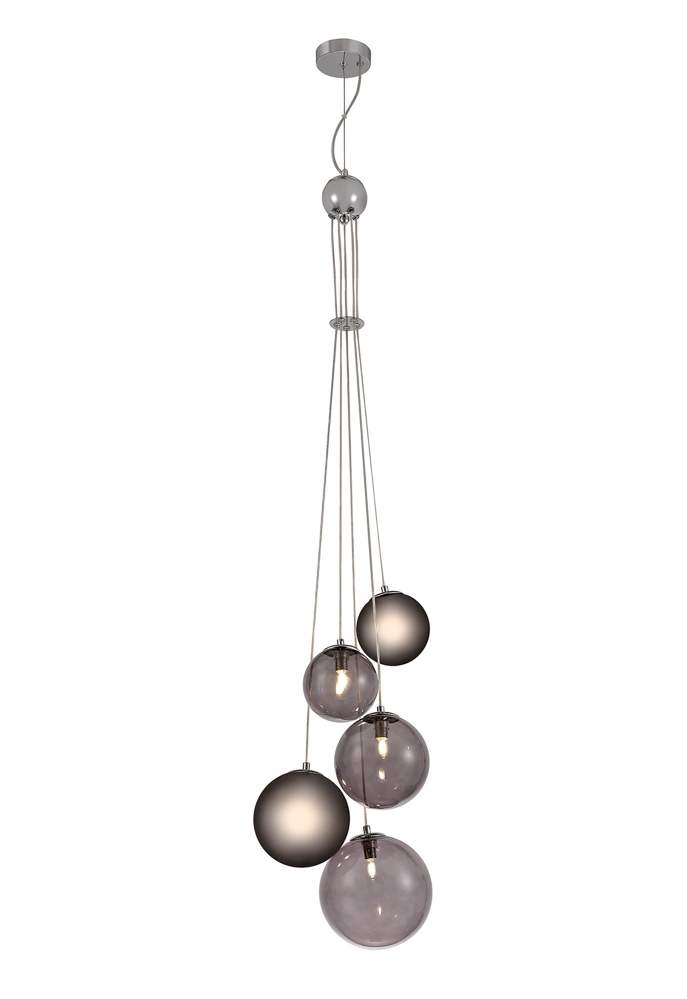 Stubbs Pendant, 5 x G9, Polished Chrome and Smoked Glass