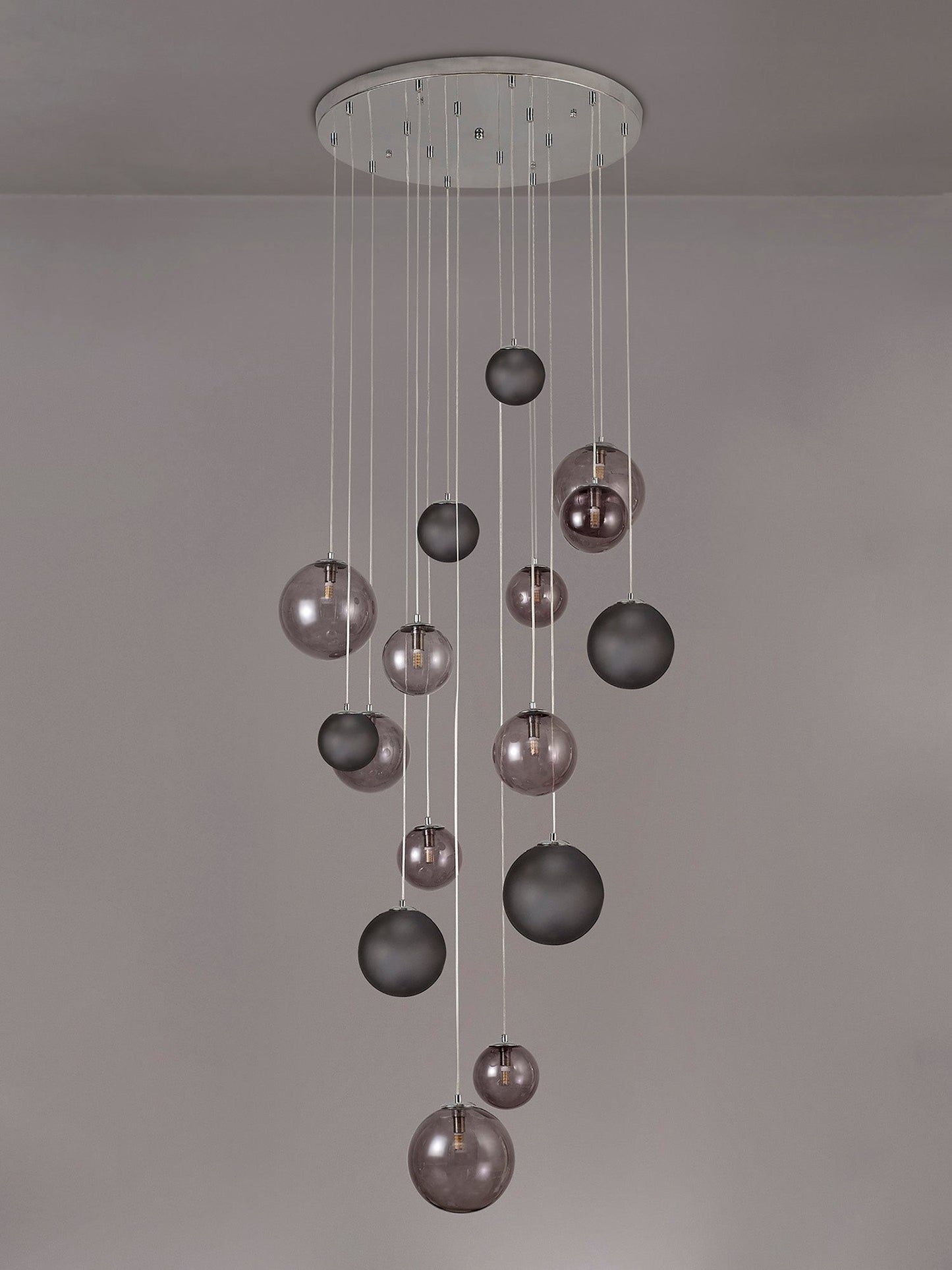 Stubbs Pendant, 16 x G9, Polished Chrome and Smoked Glass