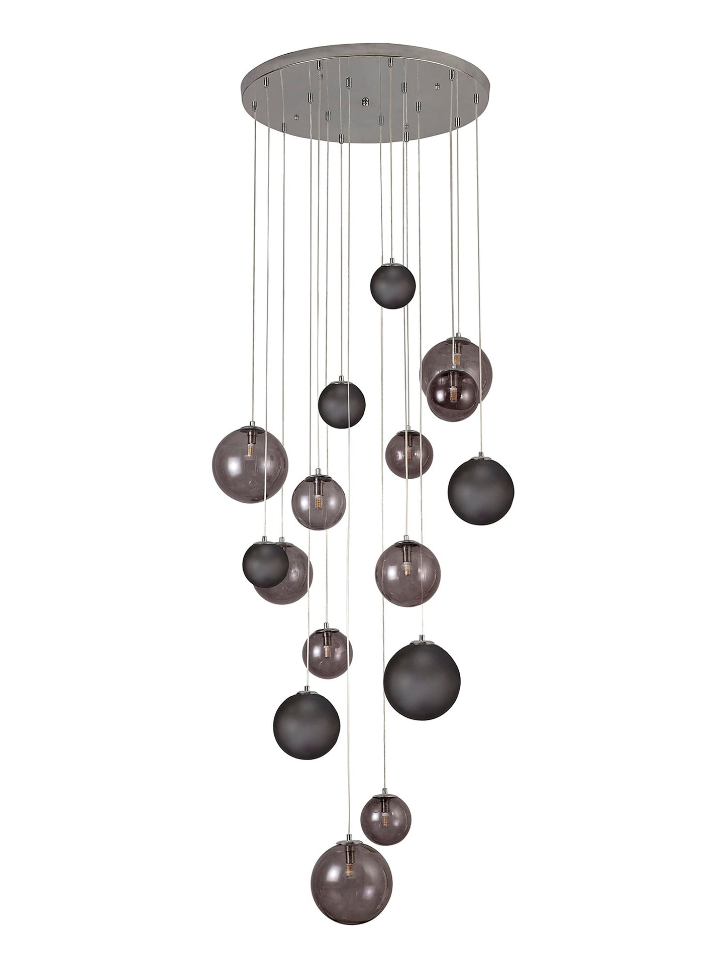 Stubbs Pendant, 16 x G9, Polished Chrome and Smoked Glass