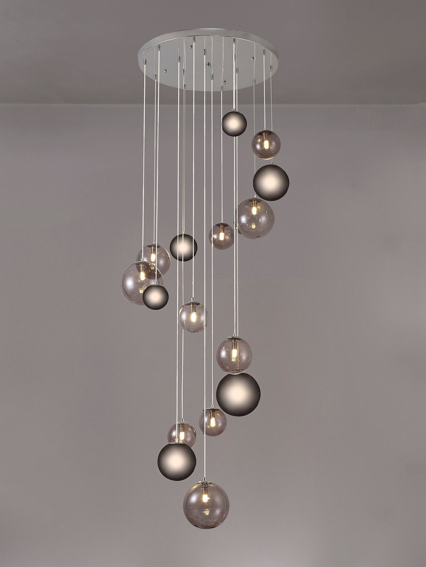 Stubbs Pendant, 16 x G9, Polished Chrome and Smoked Glass