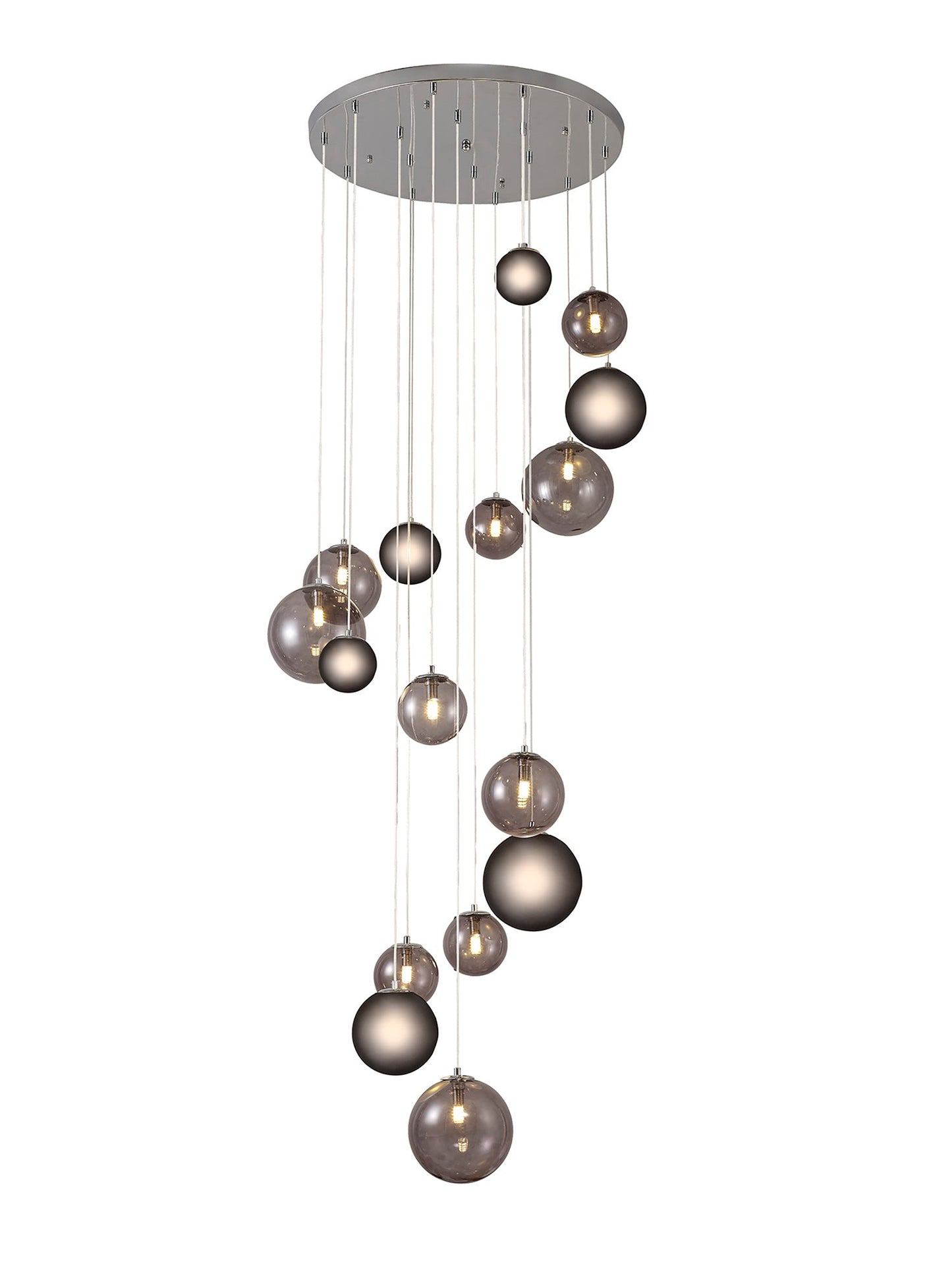 Stubbs Pendant, 16 x G9, Polished Chrome and Smoked Glass