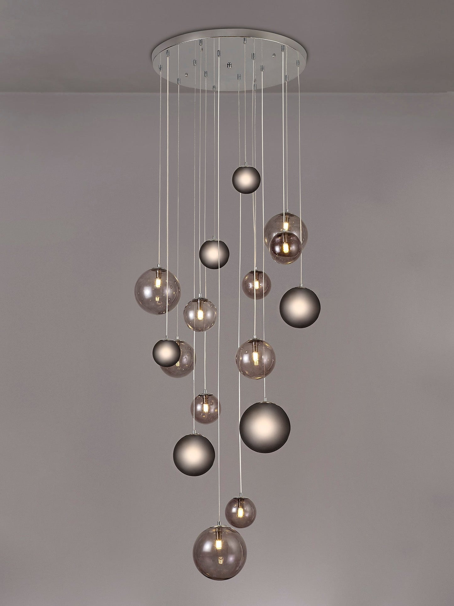 Stubbs Pendant, 16 x G9, Polished Chrome and Smoked Glass