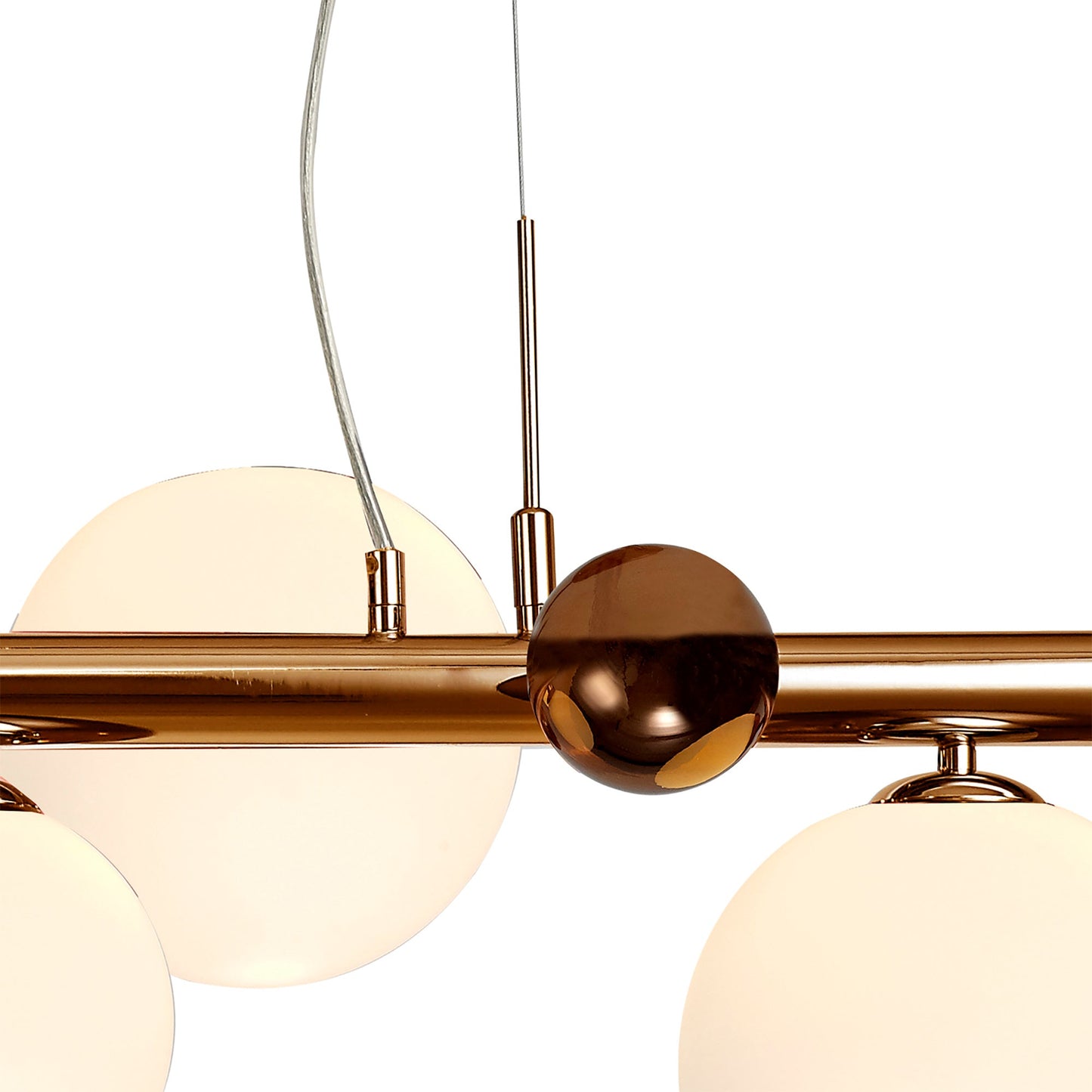 Stubbs Linear Pendant , 7 x G9, Antique Copper, Opal & Copper Glass