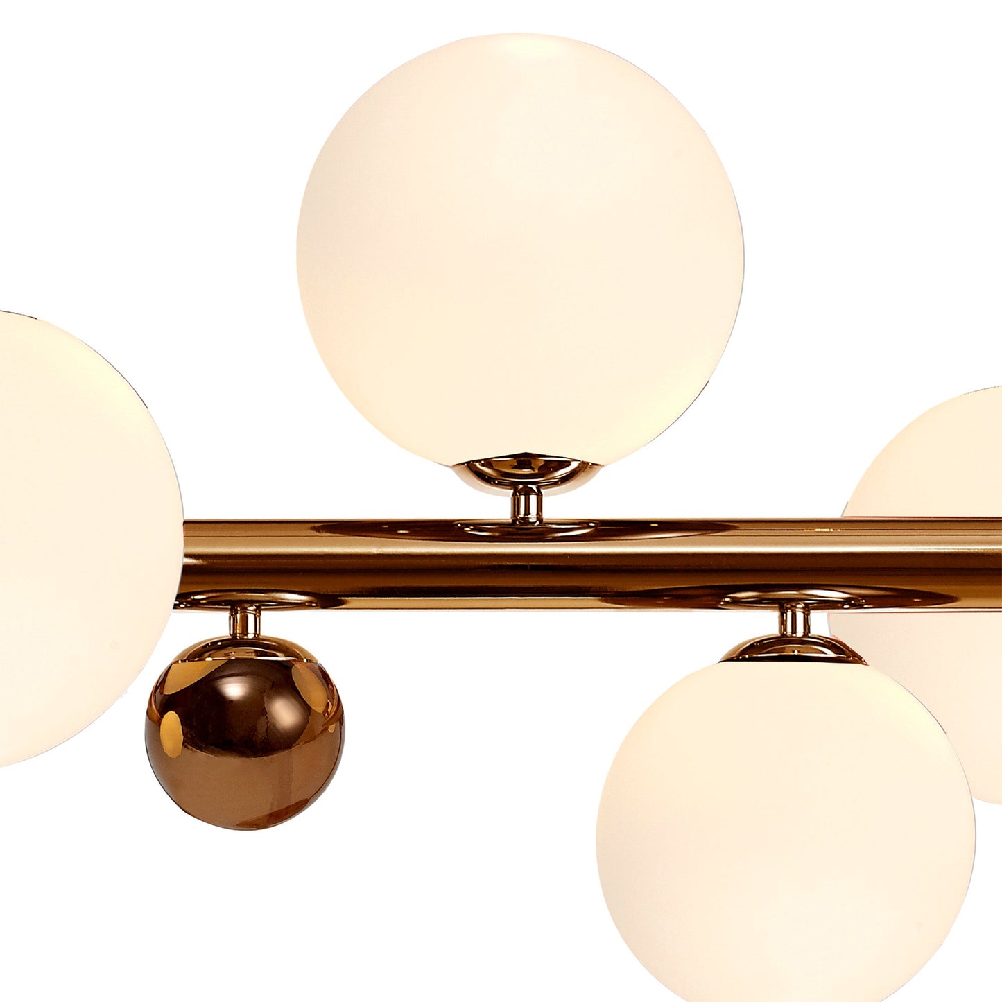 Stubbs Linear Pendant , 7 x G9, Antique Copper, Opal & Copper Glass