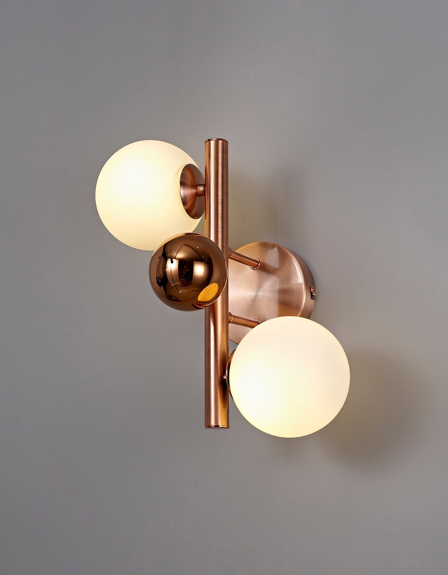 Stubbs Wall Lamp, 2 x G9, Antique Copper and Opal & Copper Glass