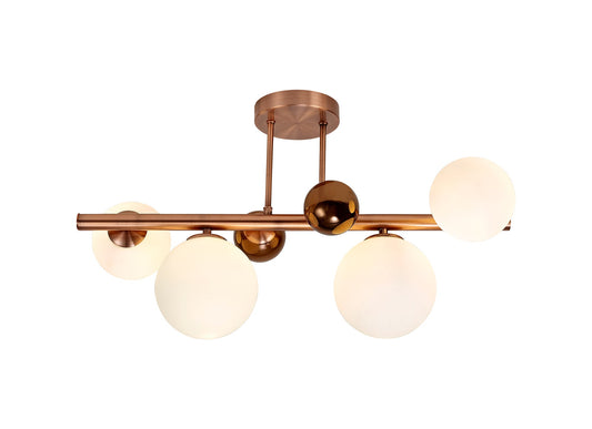 Stubbs Semi Flush Ceiling Light, 4 x G9, Antique Copper, Opal & Copper Glass