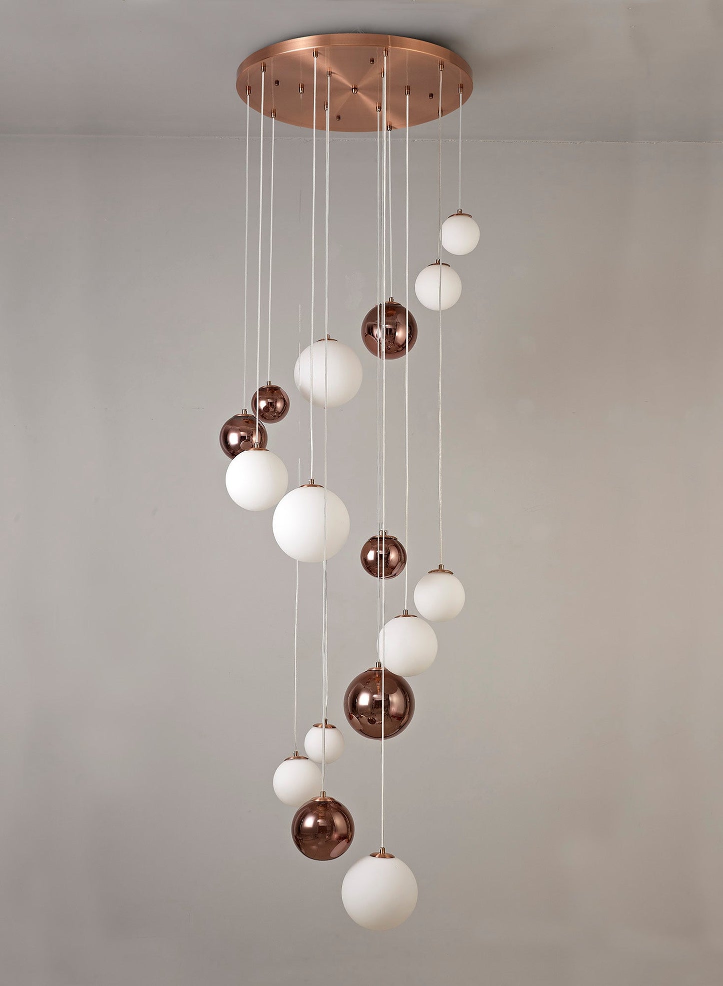 Stubbs Pendant, 16 x G9, Antique Copper and Opal & Copper Glass