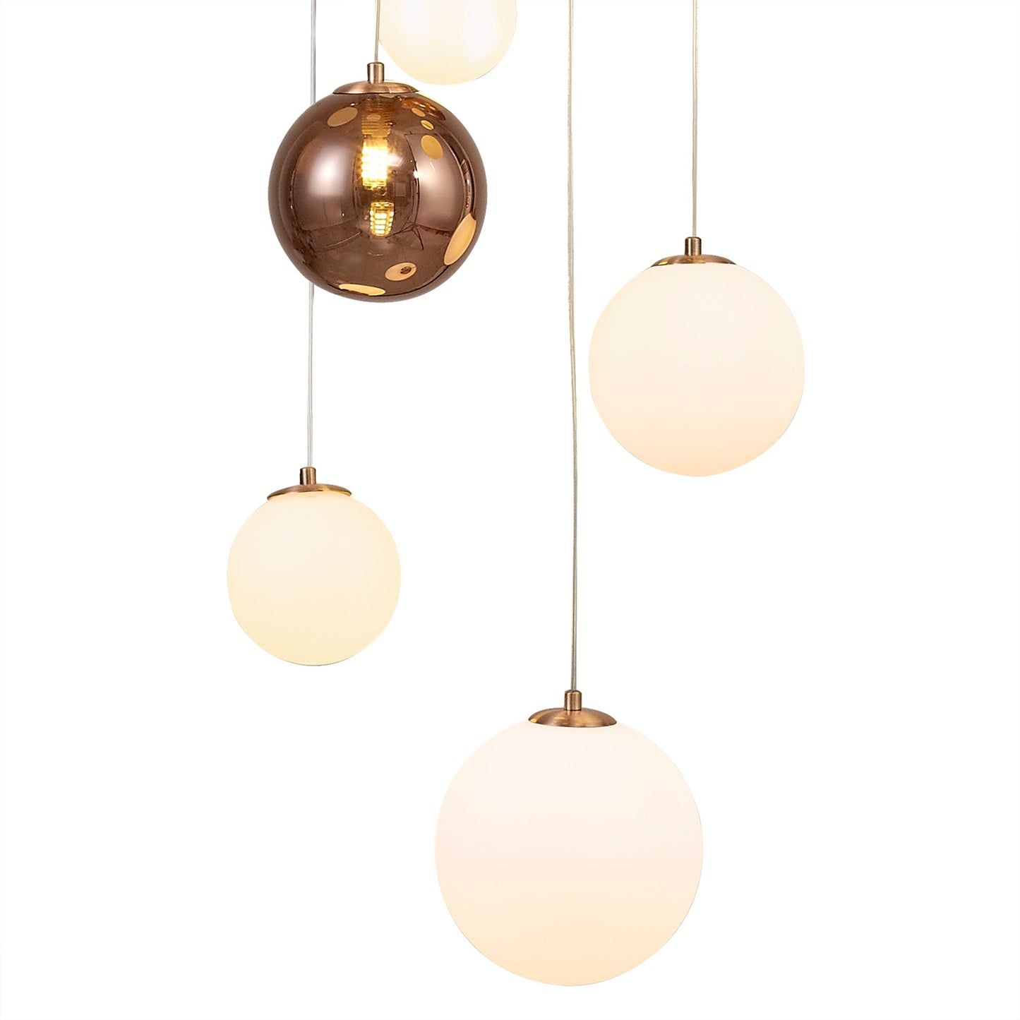 Stubbs Pendant, 16 x G9, Antique Copper and Opal & Copper Glass