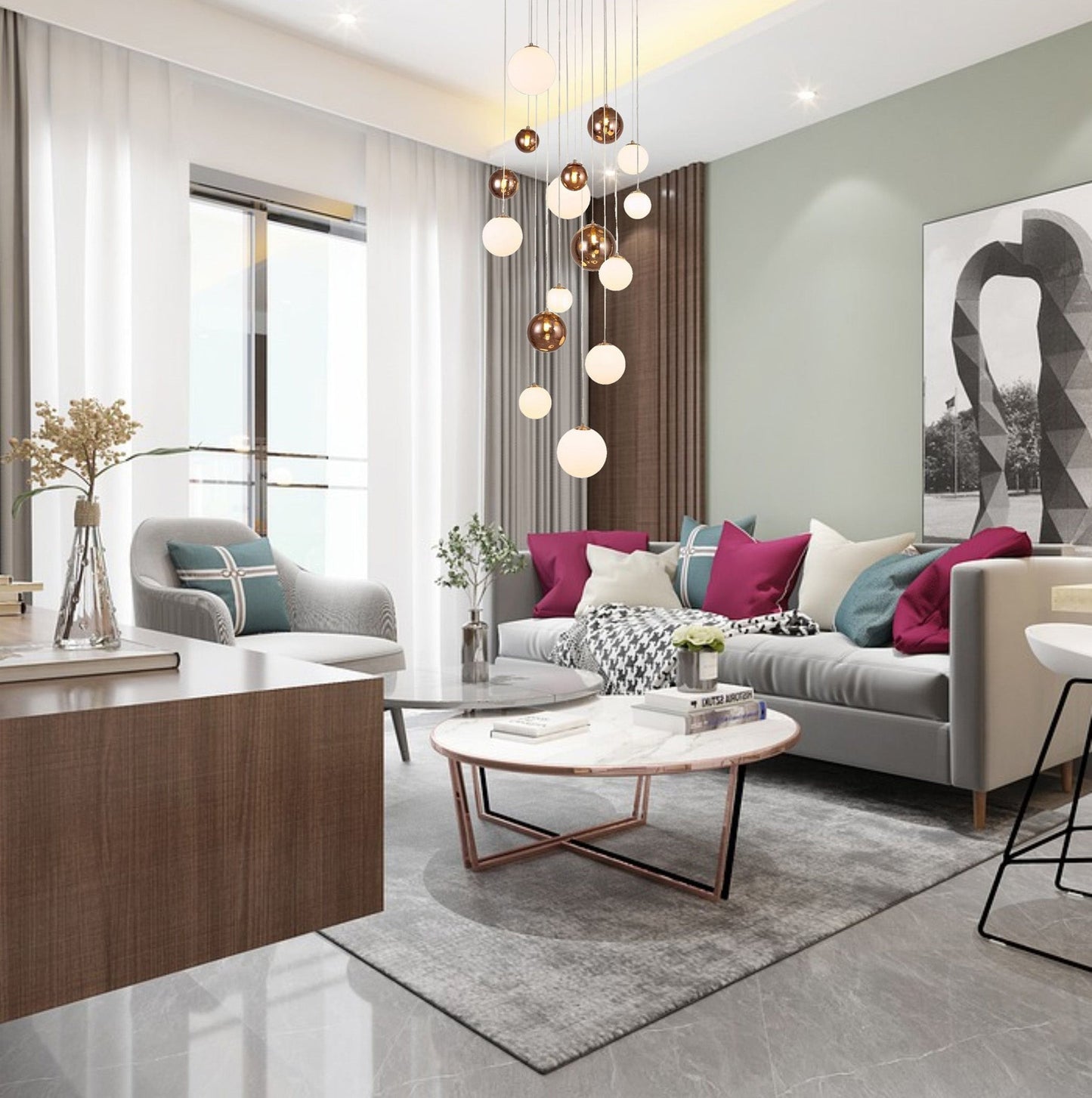 Stubbs Pendant, 5 x G9, Polished Chrome and Smoked Glass