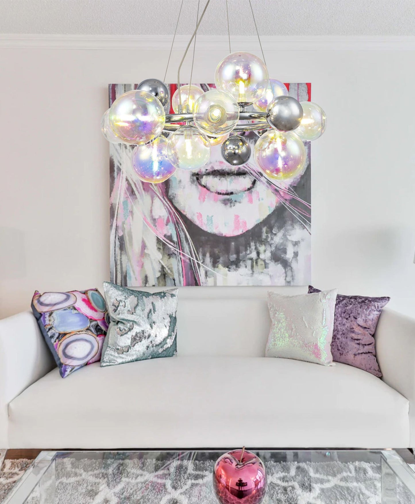 Stubbs Linear Pendant , 7 x G9, Antique Copper, Opal & Copper Glass