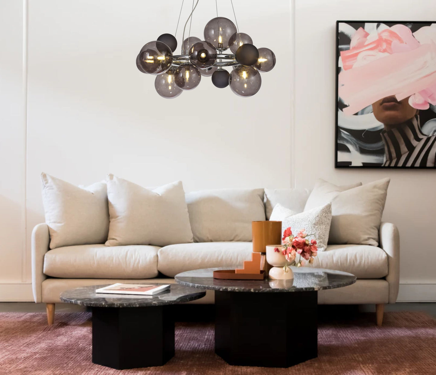 Stubbs Pendant, 16 x G9, Polished Chrome and Smoked Glass