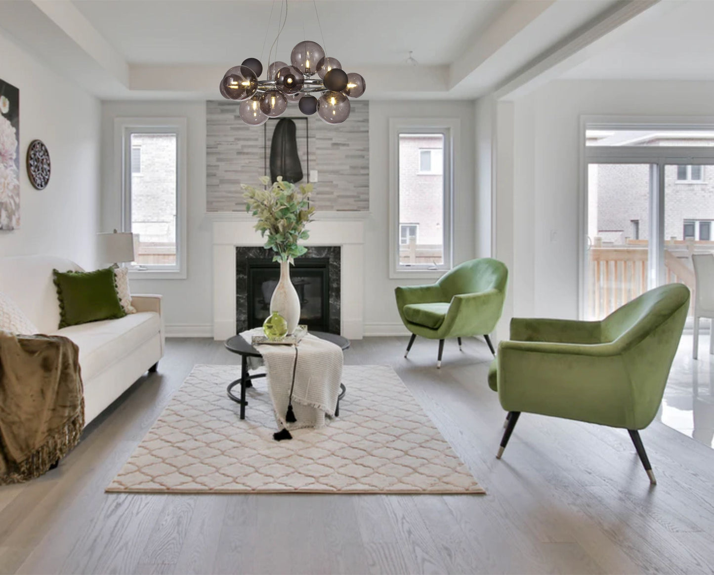 Stubbs Linear Pendant , 7 x G9, Antique Copper, Opal & Copper Glass