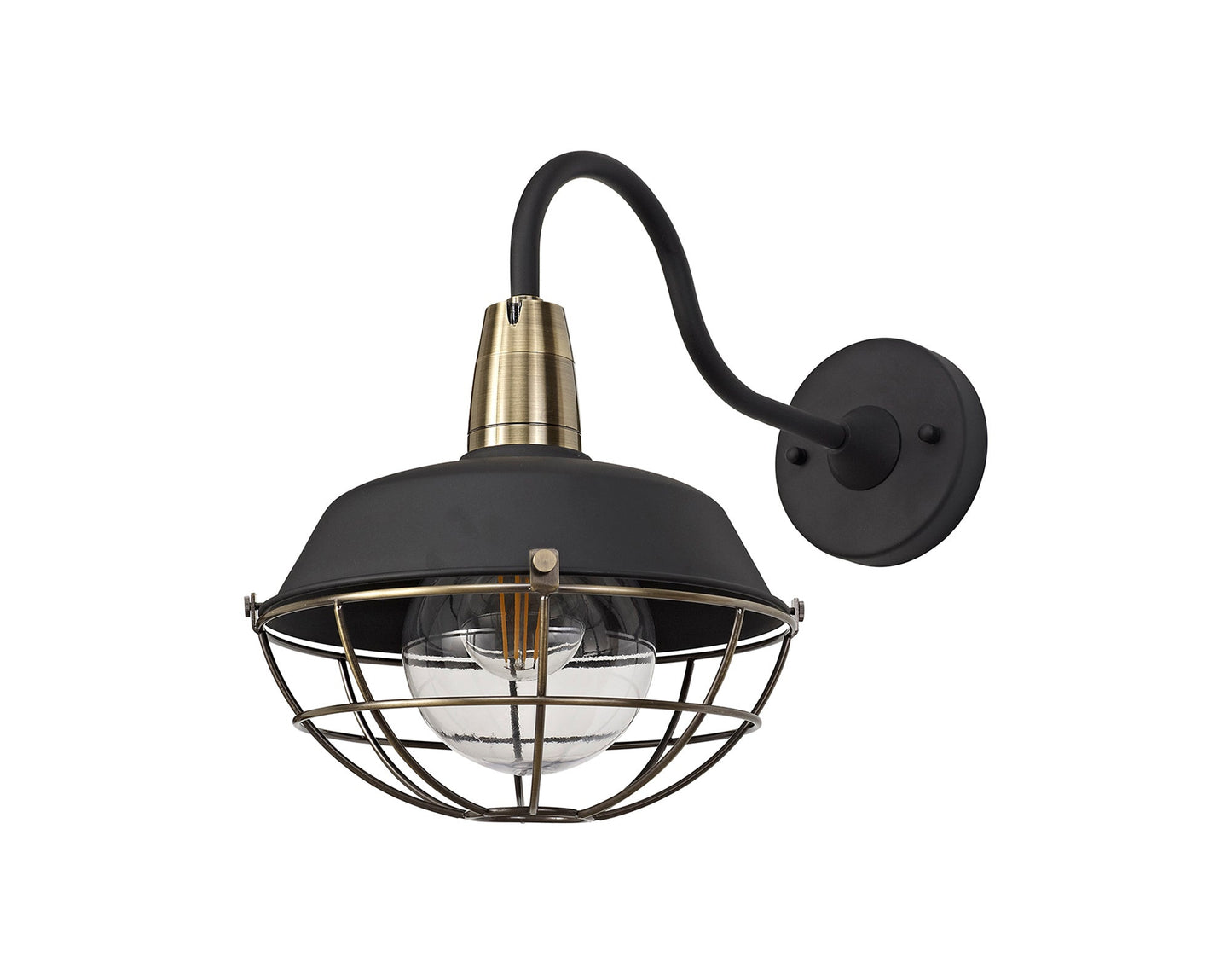 Sutton Wall Lamp, 1 Light E27, IP65, Matt Black and Antique Brass, 2yrs Warranty