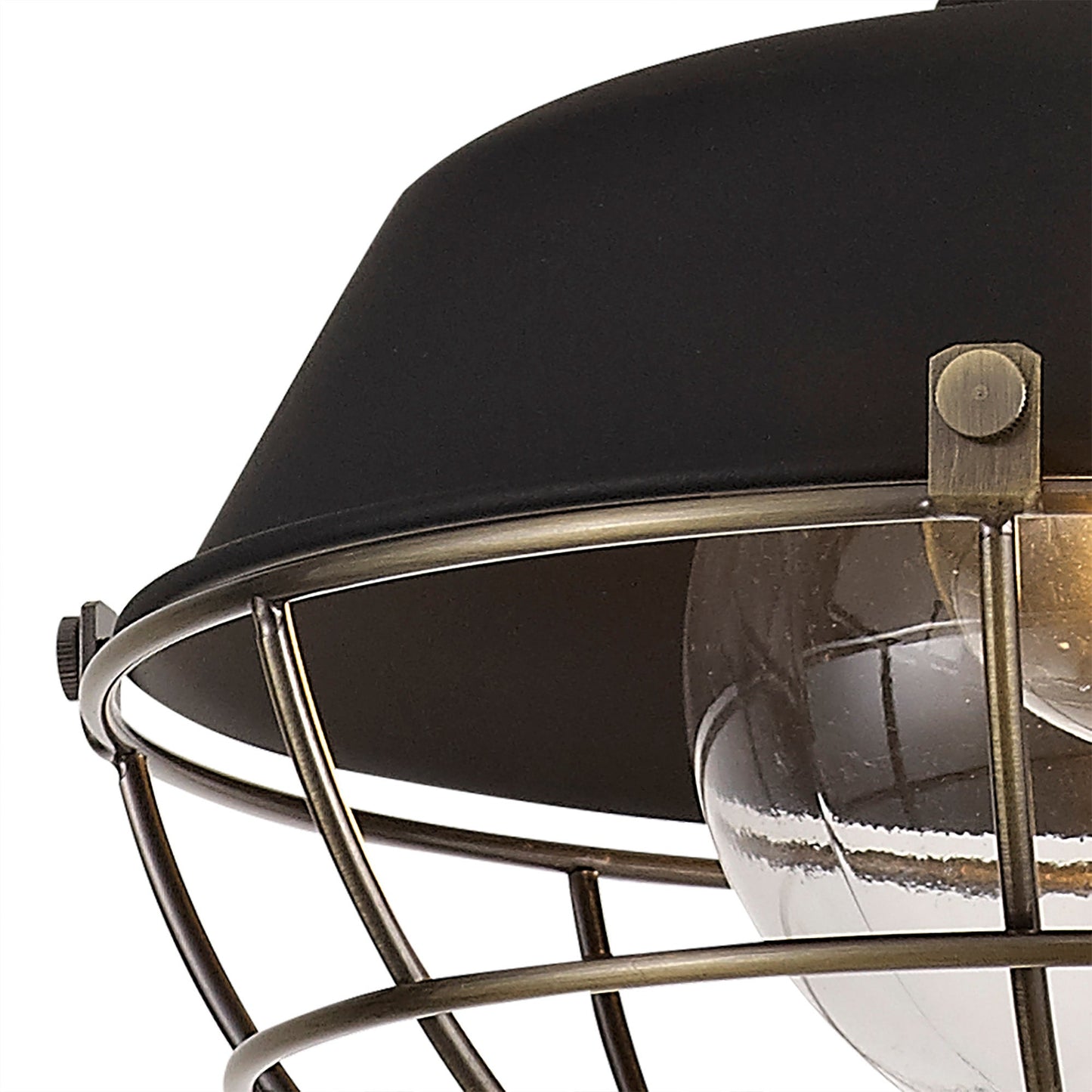 Sutton Pendant, 1 Light E27, IP65, Matt Black and Antique Brass, 2yrs Warranty