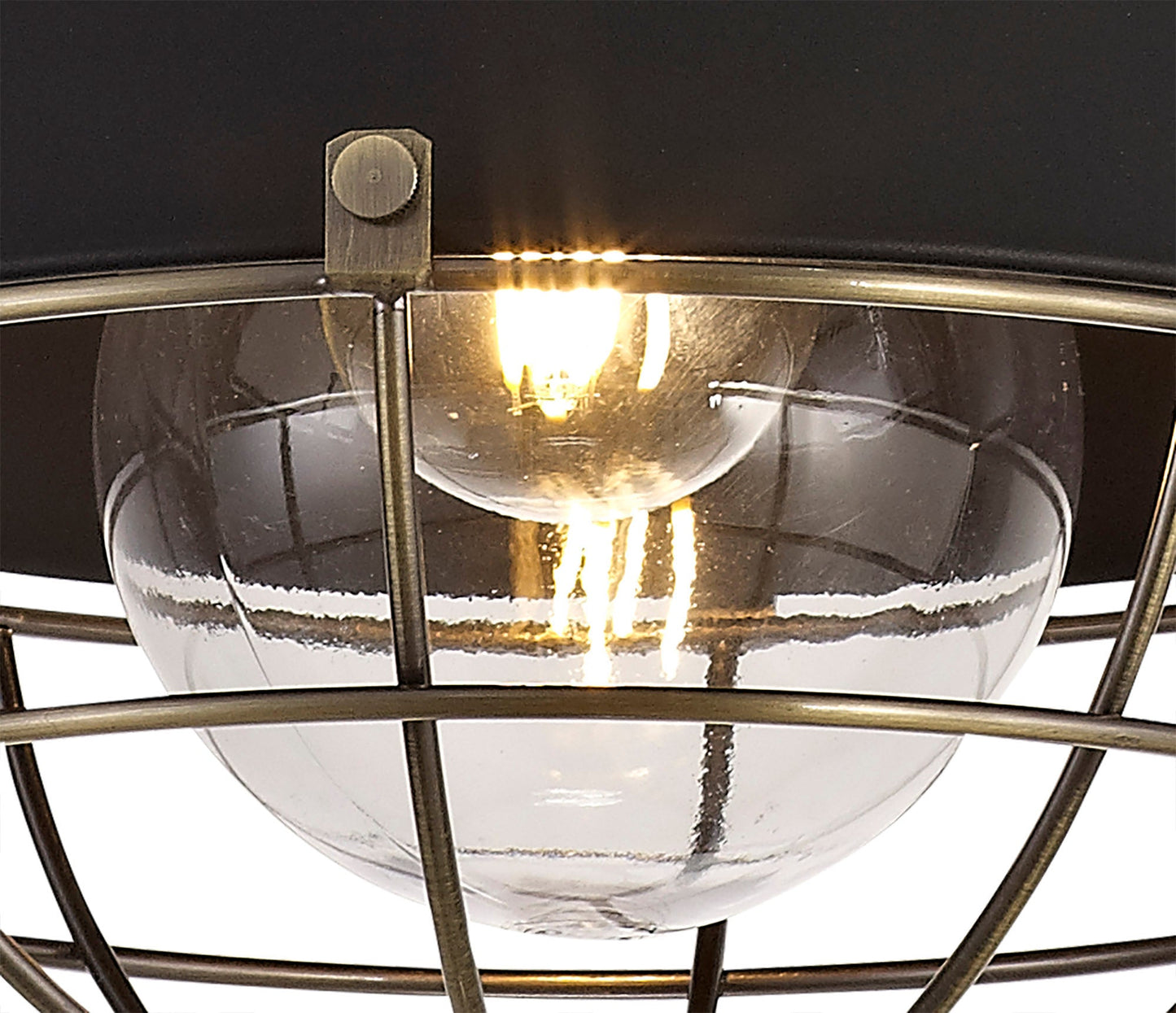 Sutton Pendant, 1 Light E27, IP65, Matt Black and Antique Brass, 2yrs Warranty