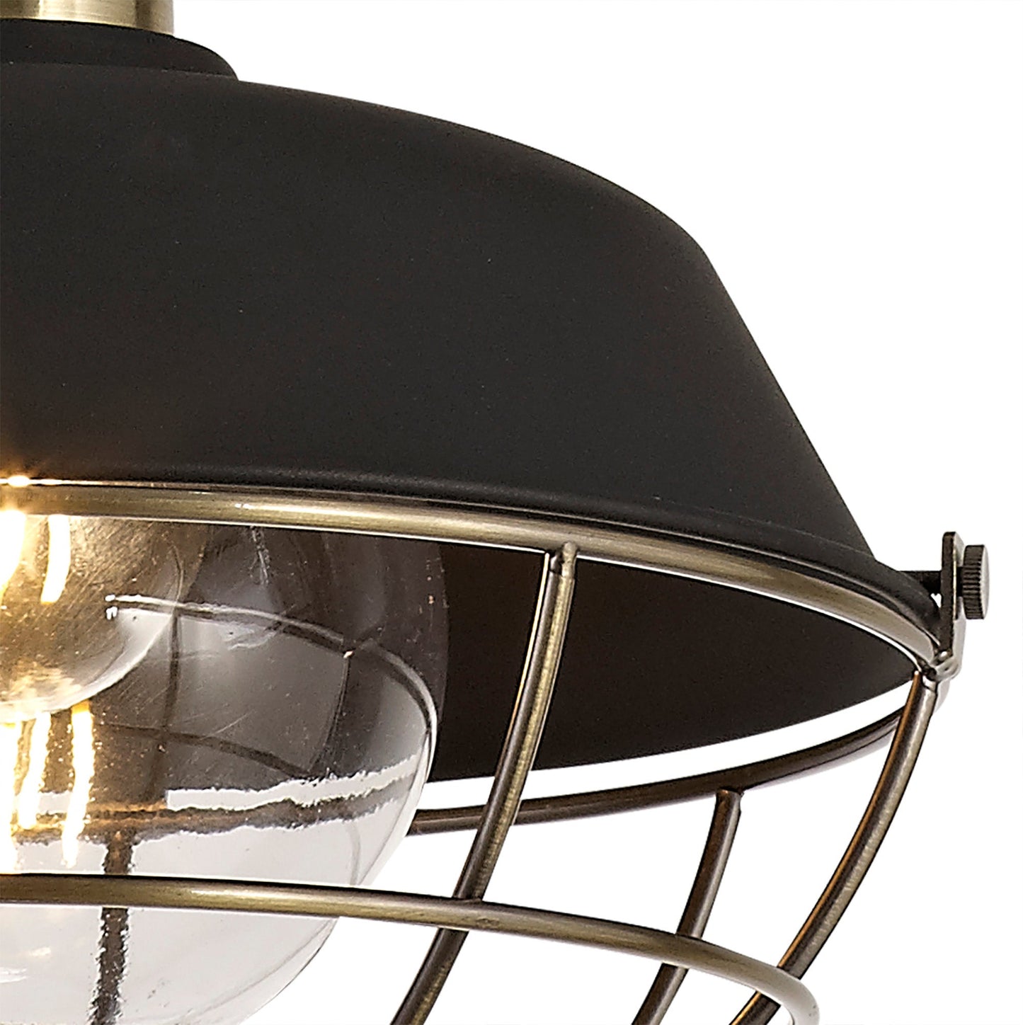 Sutton Pendant, 1 Light E27, IP65, Matt Black and Antique Brass, 2yrs Warranty