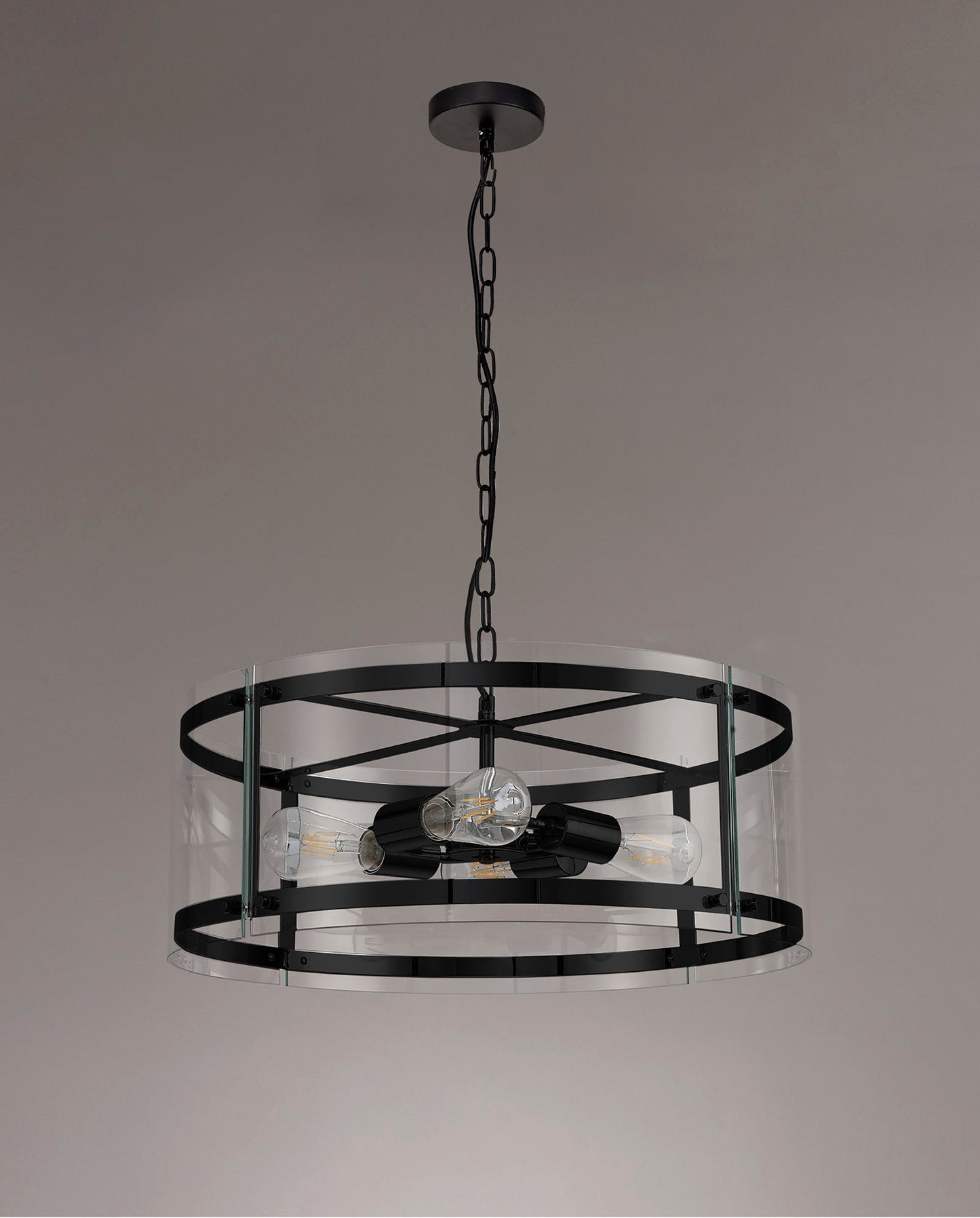 Tarporley Pendant, 4 Light E27, Matt Black