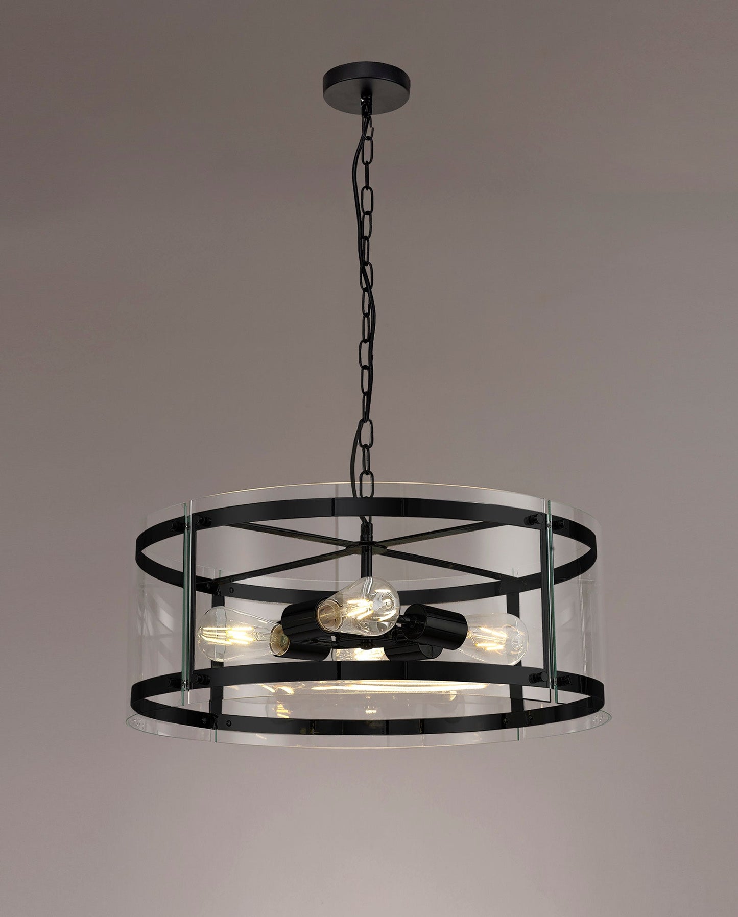 Tarporley Pendant, 4 Light E27, Matt Black