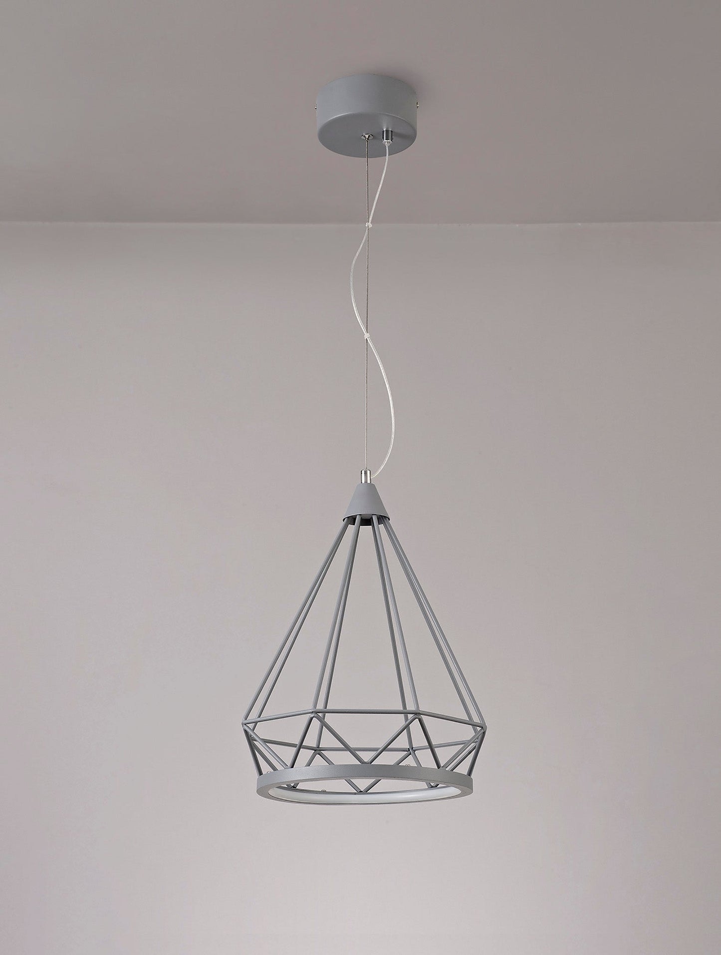 Tarvin Small Diamond Pendant, 1 x 8W LED, 3700K, Matt Grey, 3yrs Warranty