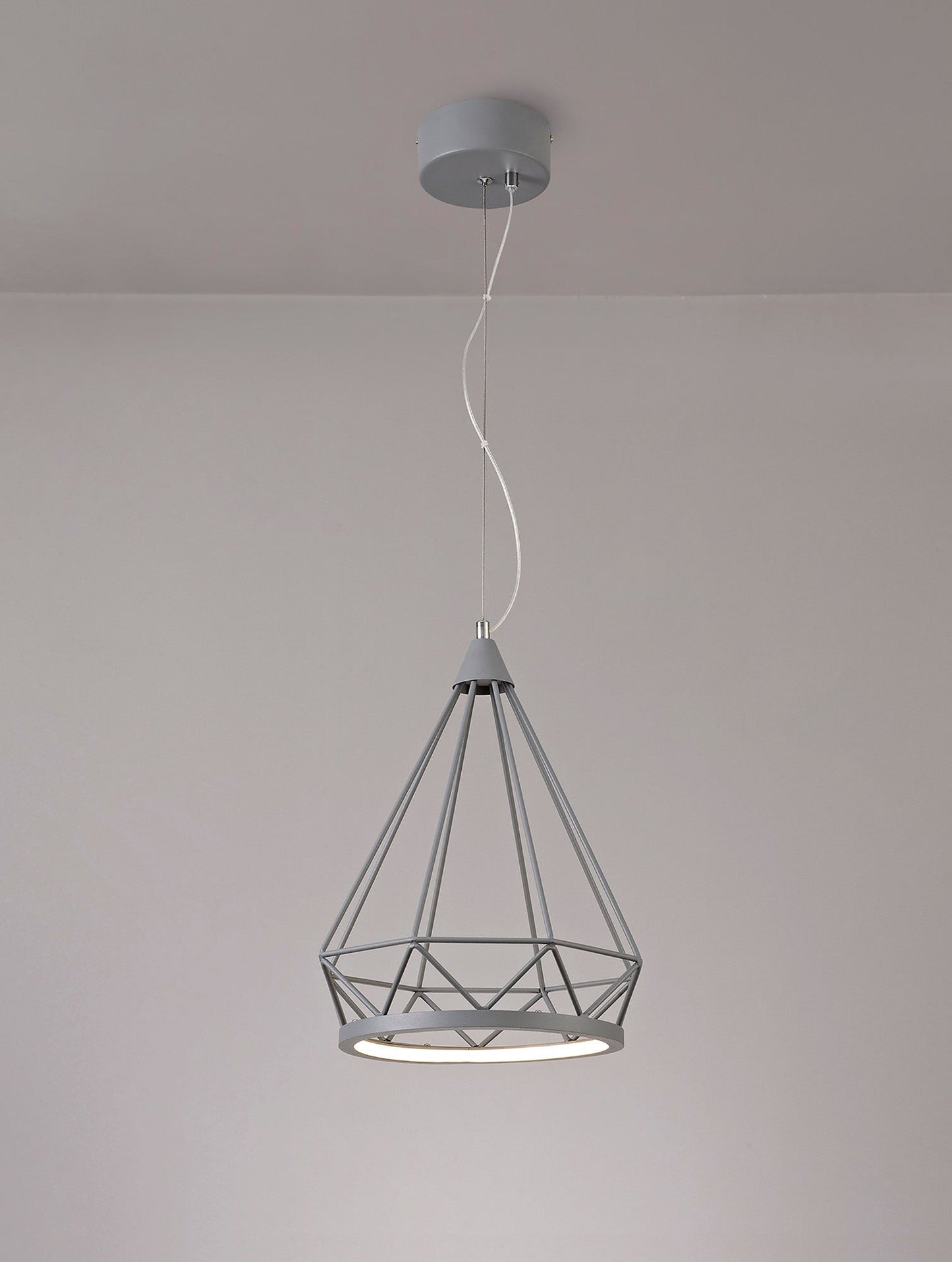 Tarvin Small Diamond Pendant, 1 x 8W LED, 3700K, Matt Grey, 3yrs Warranty