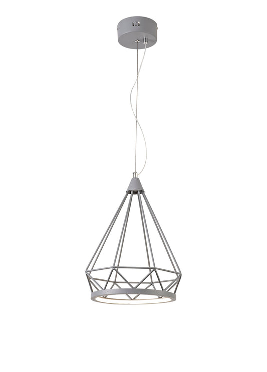 Tarvin Small Diamond Pendant, 1 x 8W LED, 3700K, Matt Grey, 3yrs Warranty