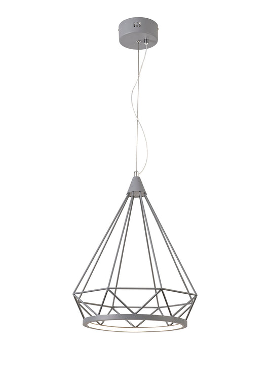 Tarvin Large Diamond Pendant, 1 x 10W LED, 3700K, Matt Grey, 3yrs Warranty