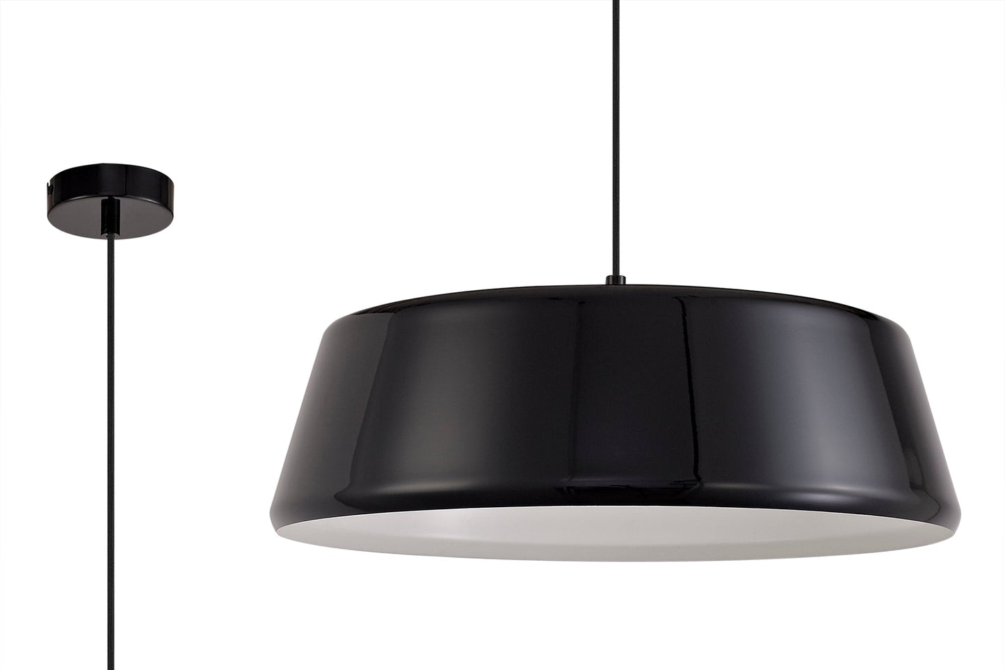 Tattenhall Single Large Pendant, 1 Light Adjustable E27, Gloss Black and Gloss White