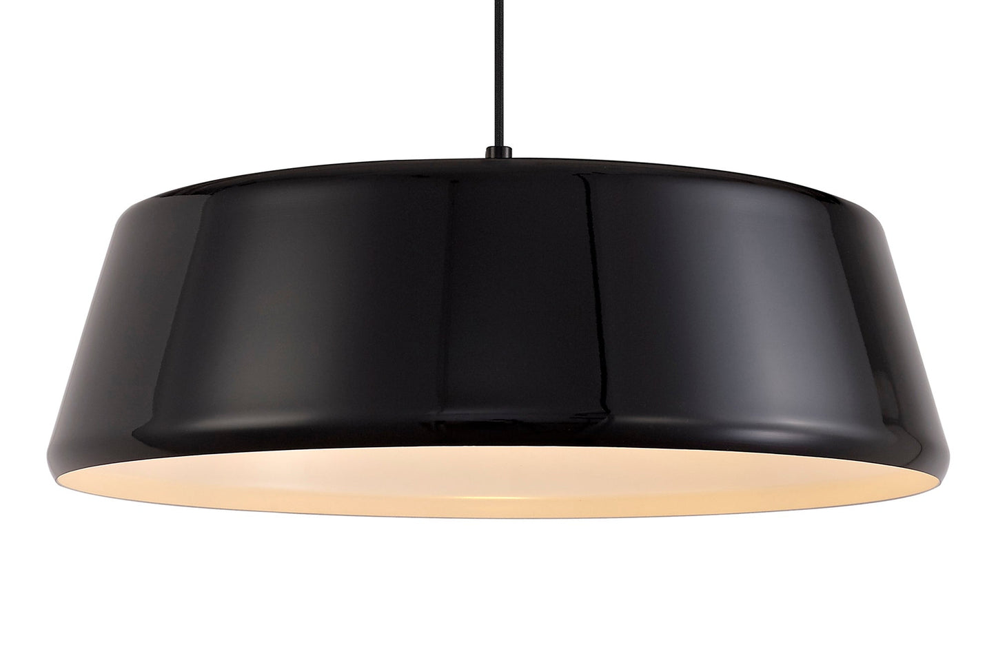 Tattenhall Single Large Pendant, 1 Light Adjustable E27, Gloss Black and Gloss White