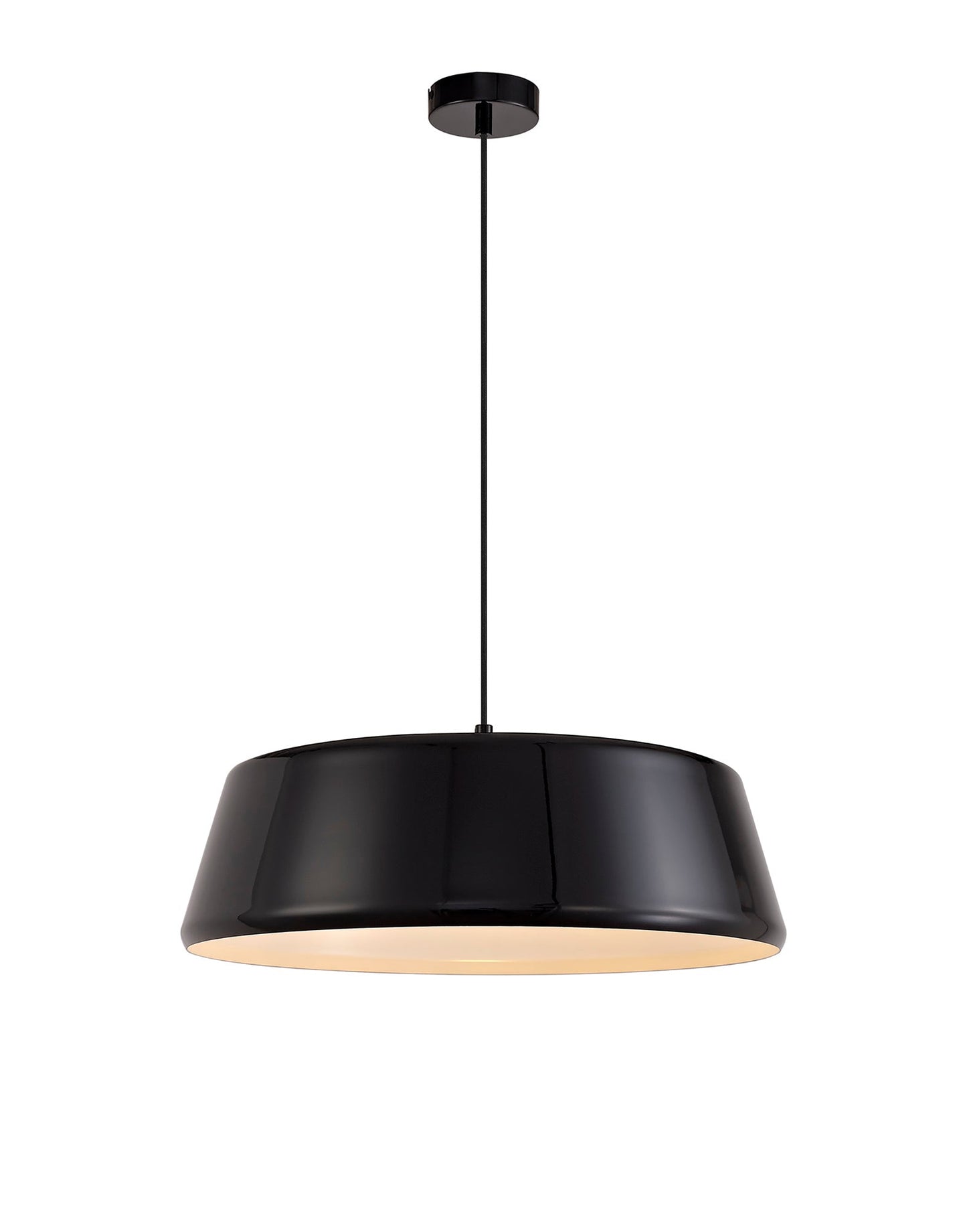 Tattenhall Single Large Pendant, 1 Light Adjustable E27, Gloss Black and Gloss White