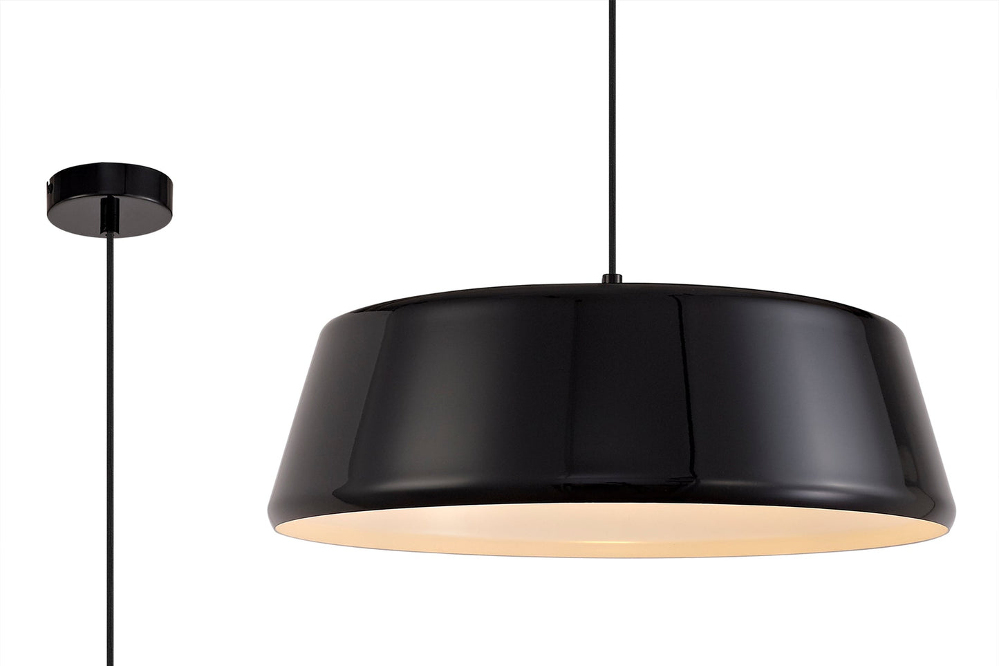 Tattenhall Single Large Pendant, 1 Light Adjustable E27, Gloss Black and Gloss White