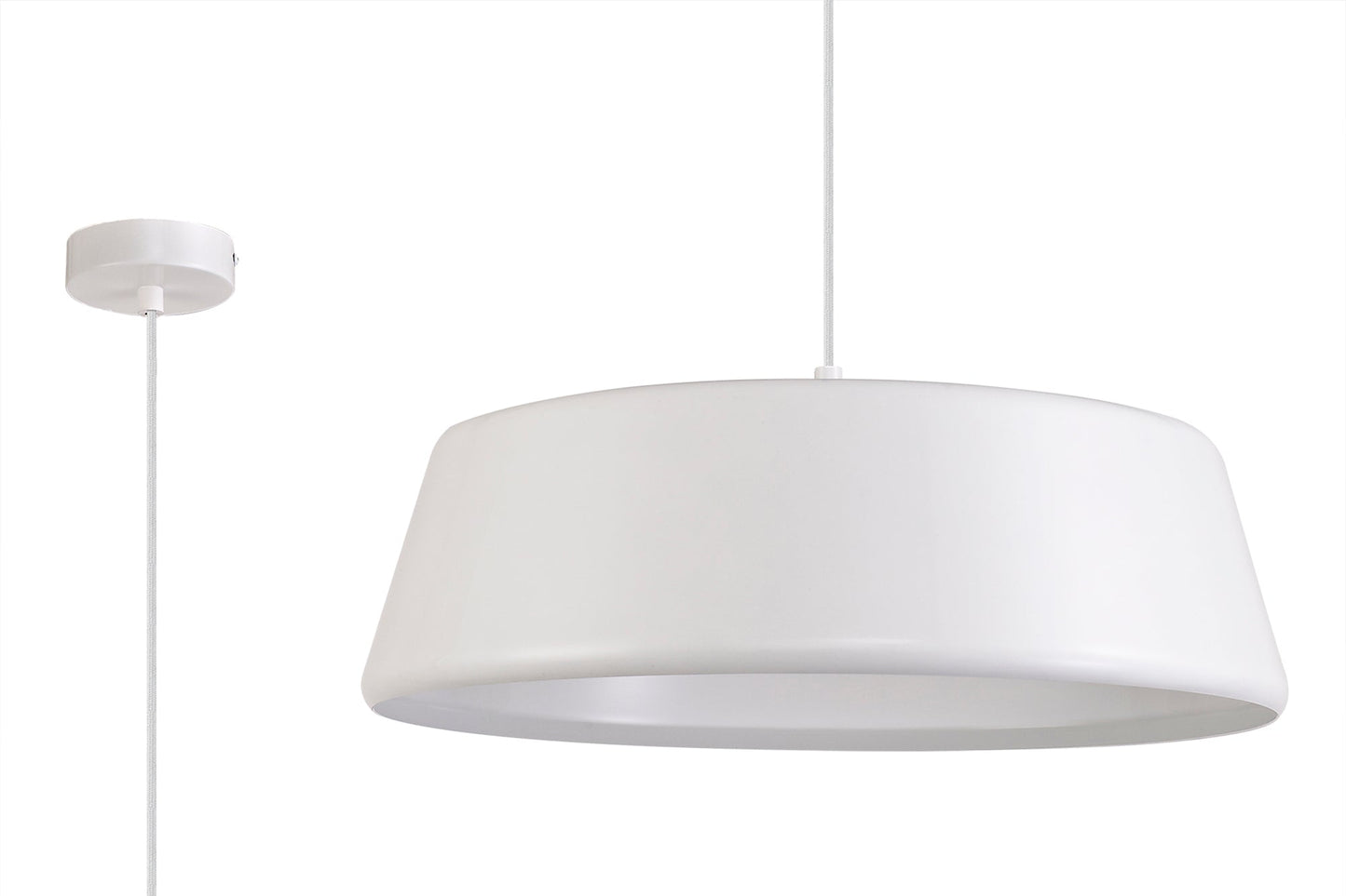 Tattenhall Single Large Pendant, 1 Light Adjustable E27, Gloss White and Gloss White