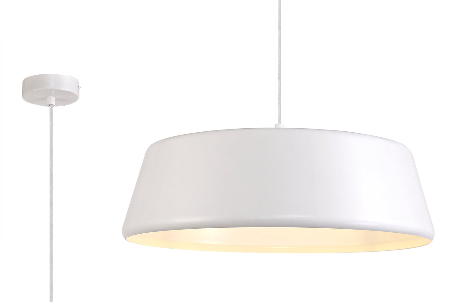 Tattenhall Single Large Pendant, 1 Light Adjustable E27, Gloss White and Gloss White