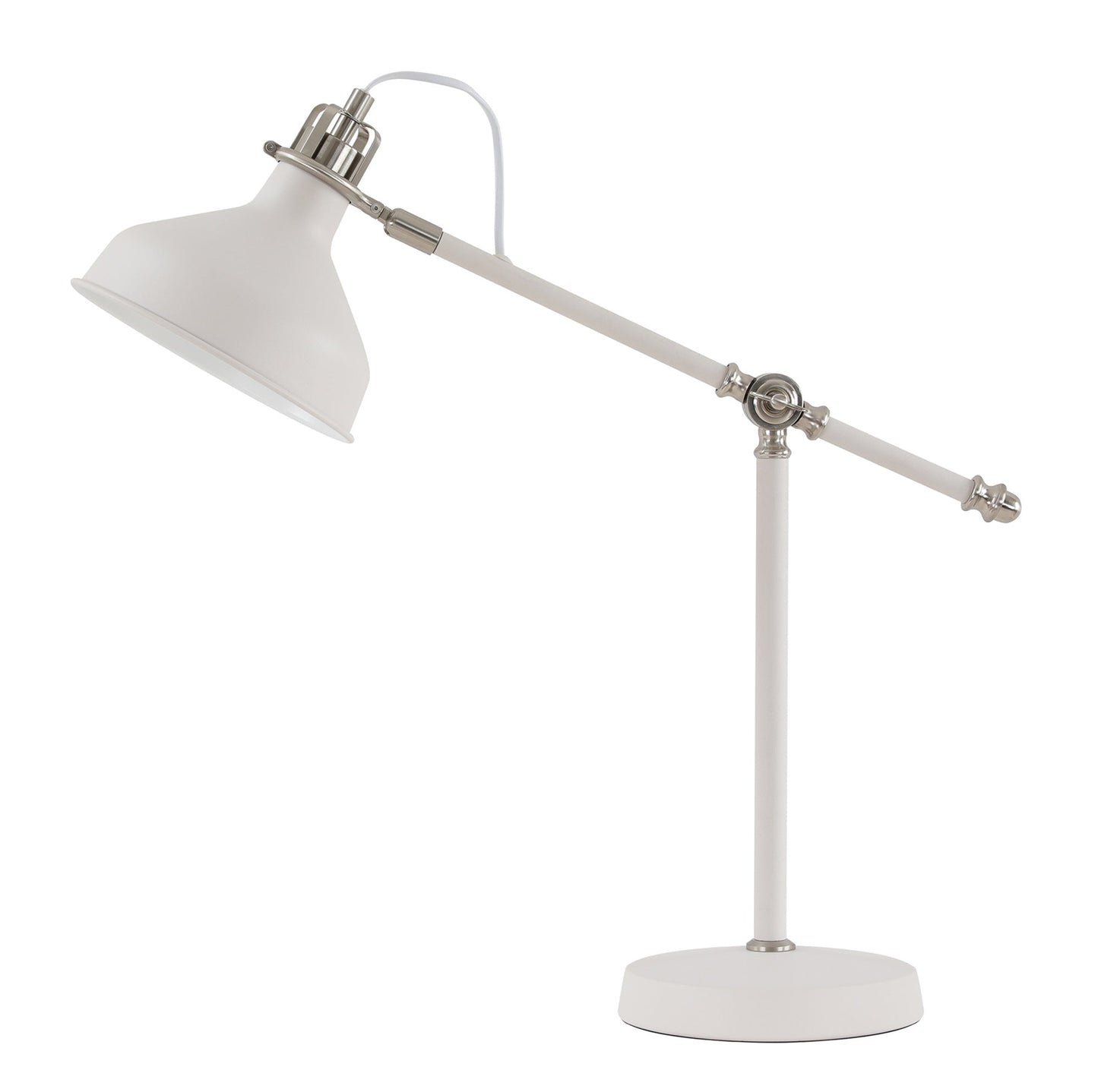Toft Adjustable Table Lamp, 1 x E27, Sand White and Satin Nickel and White