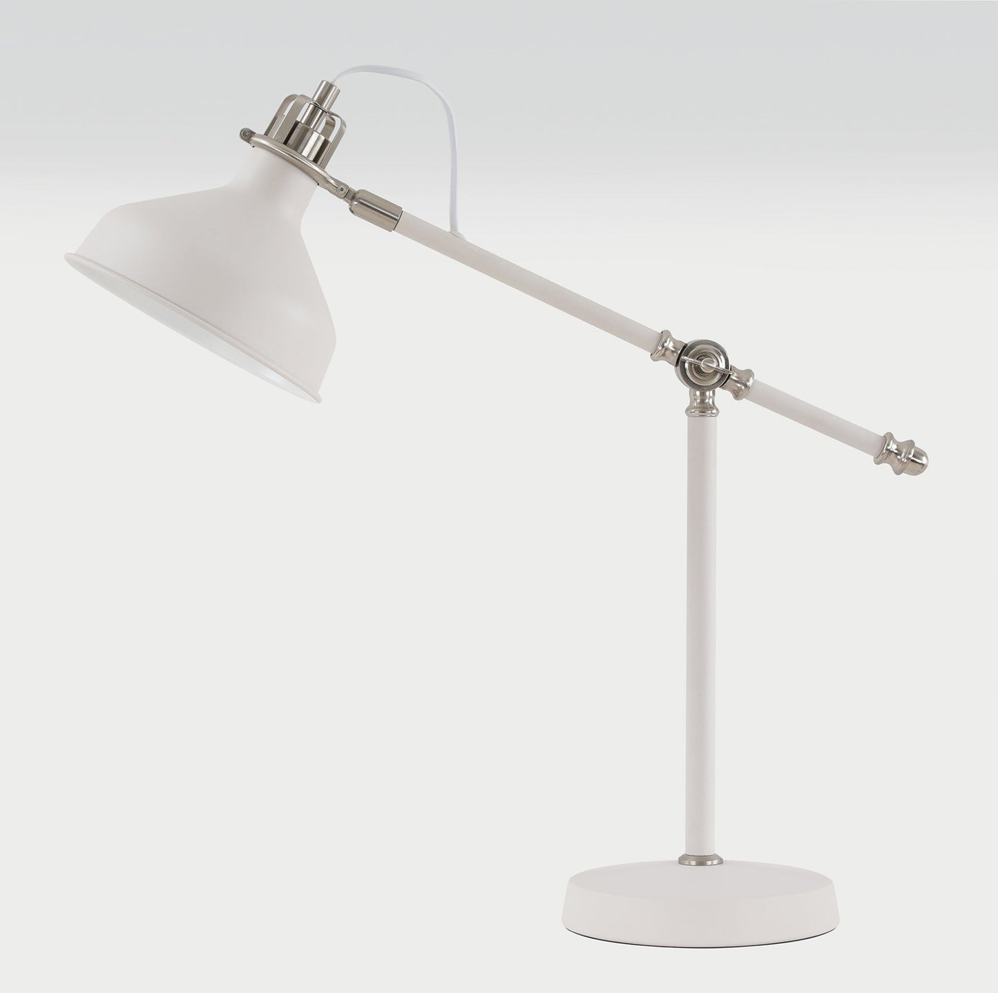 Toft Adjustable Table Lamp, 1 x E27, Sand White and Satin Nickel and White