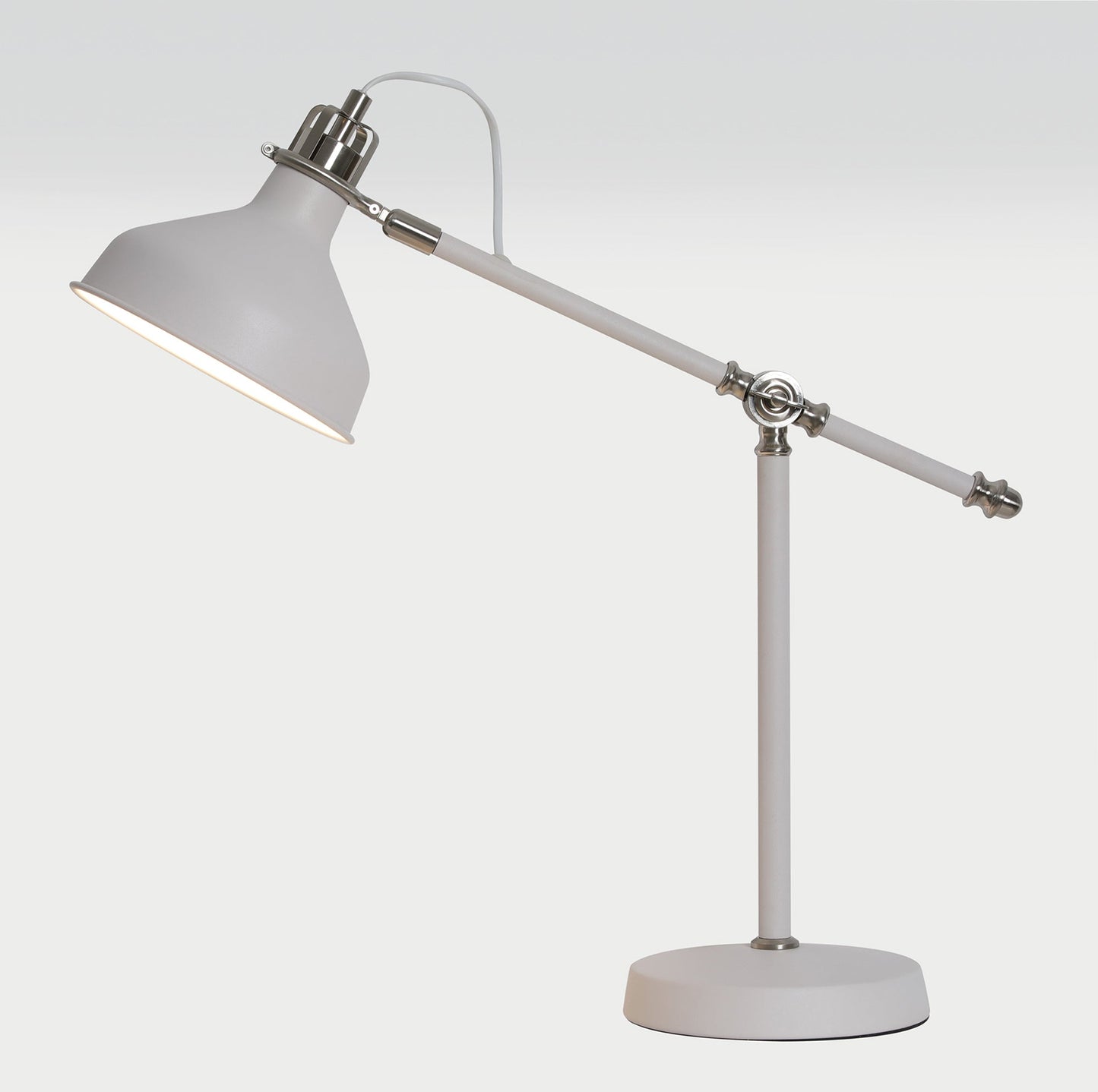 Toft Adjustable Table Lamp, 1 x E27, Sand White and Satin Nickel and White