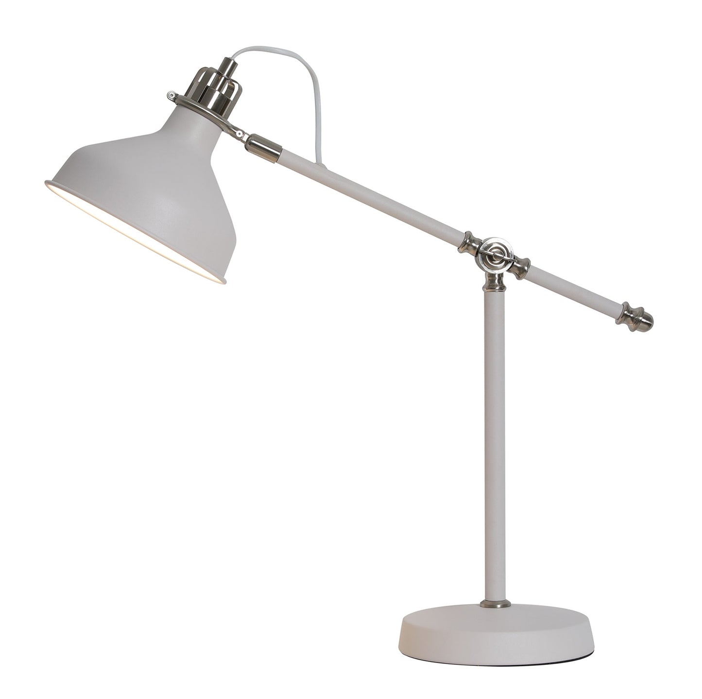 Toft Adjustable Table Lamp, 1 x E27, Sand White and Satin Nickel and White