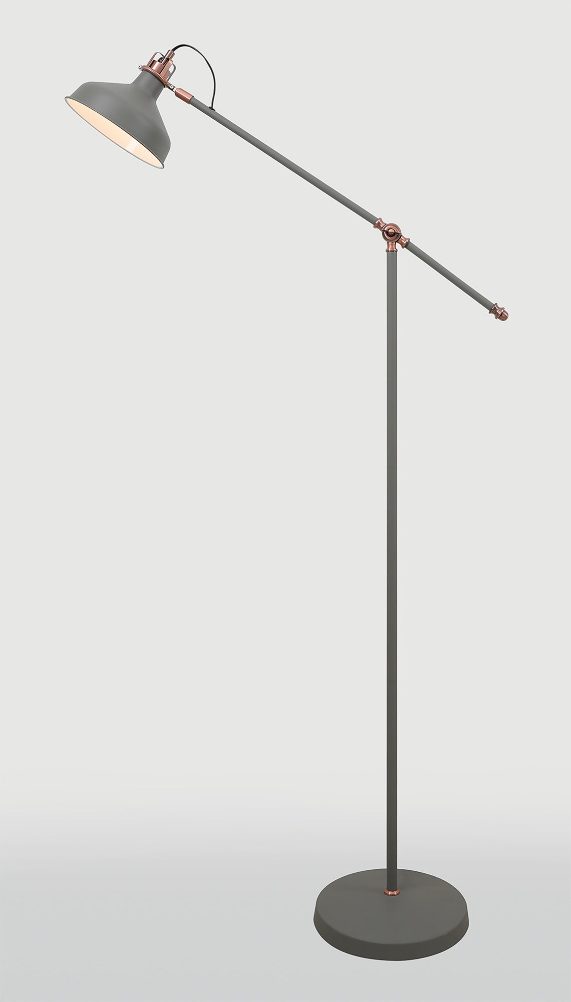 Toft Adjustable Floor Lamp, 1 x E27, Sand Grey and Copper and White