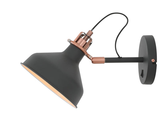 Toft Adjustable Wall Lamp Switched, 1 x E27, Graphite and Copper and White
