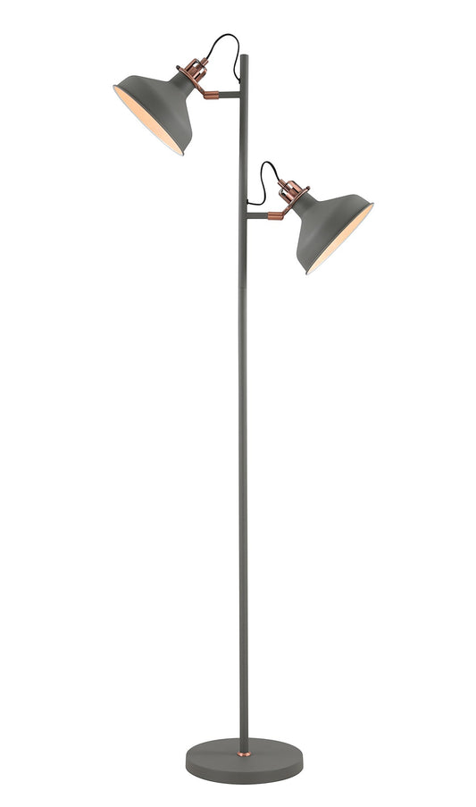 Toft Floor Lamp, 2 x E27, Sand Grey and Copper and White
