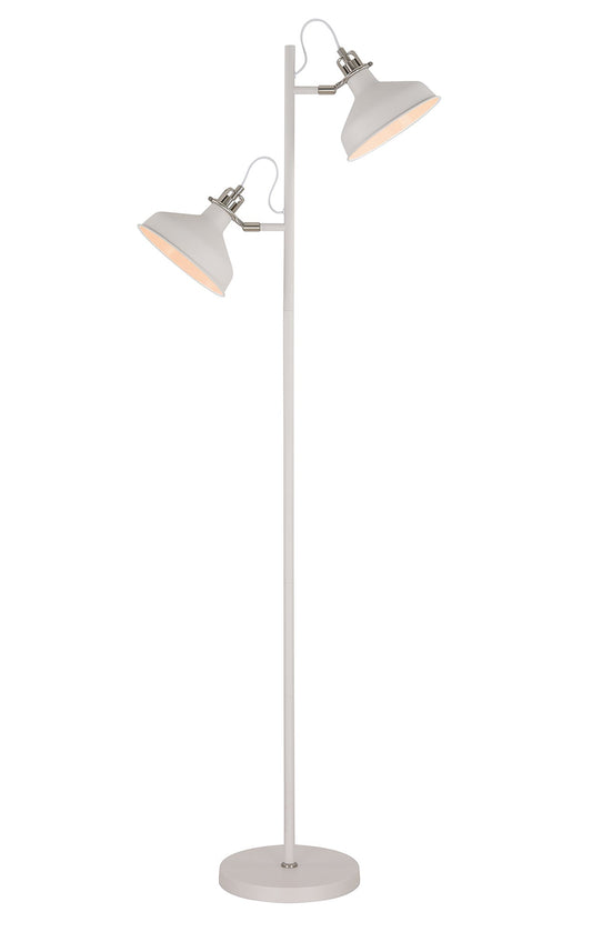 Toft Floor Lamp, 2 x E27, Sand White and Satin Nickel and White